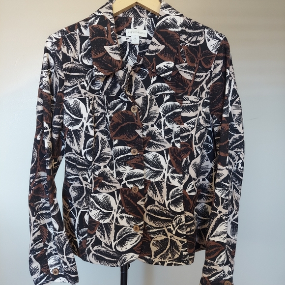 Appleseed's Jackets & Blazers - Appleseed's Black White Brown Button Leaf Pattern Jacket Sz 16 Cotton